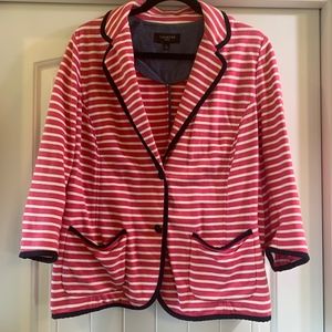 Talbots 1x Pink/White/Navy 3/4 Blazer